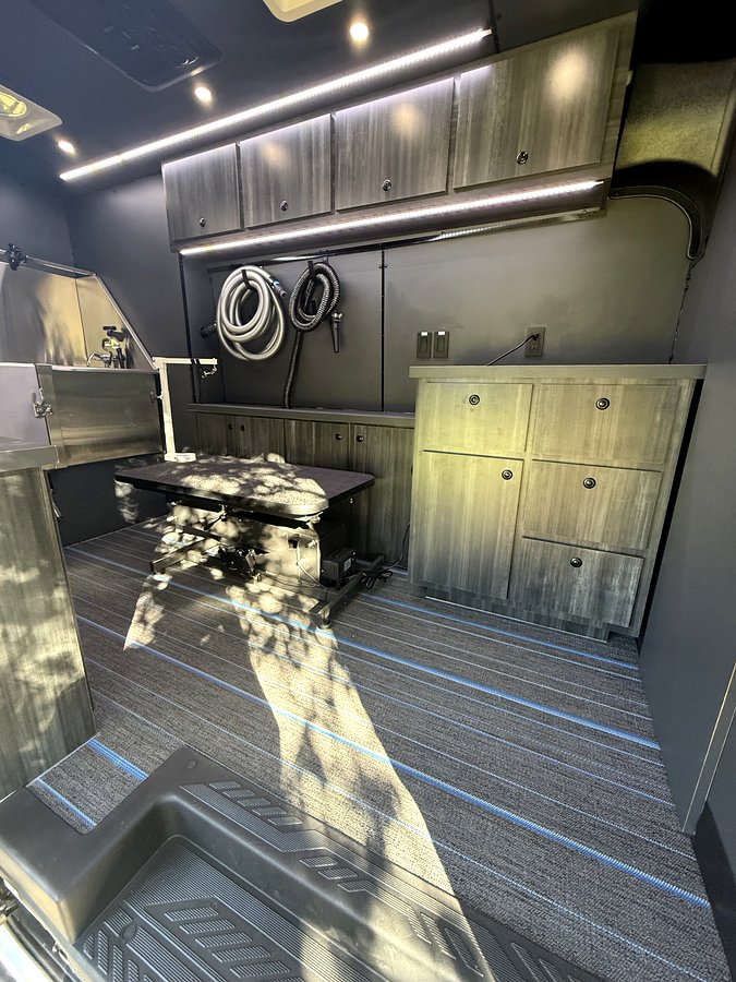 Dark premium grooming van interior LED strips