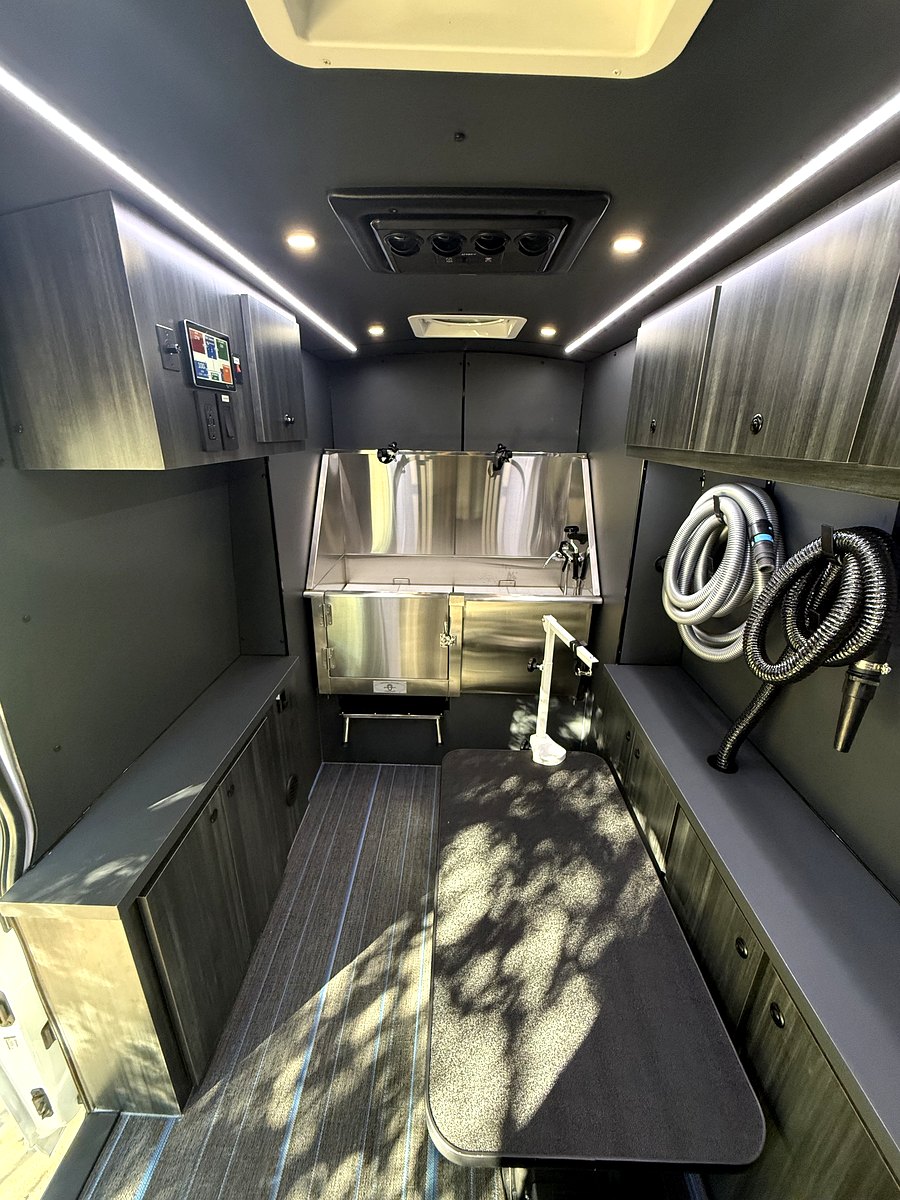 Premium mobile pet grooming van full interior Los Angeles
