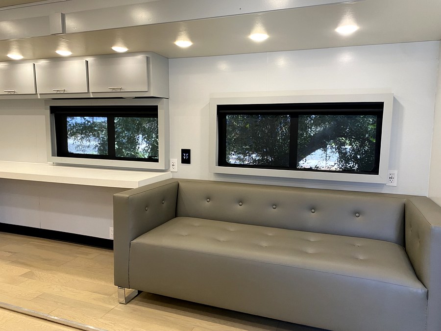 Talent lounge inside a production trailer