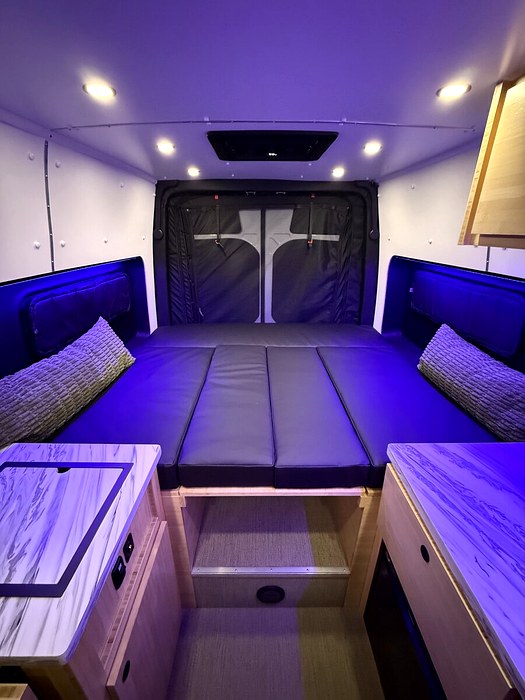 Bed platform with purple LED accent