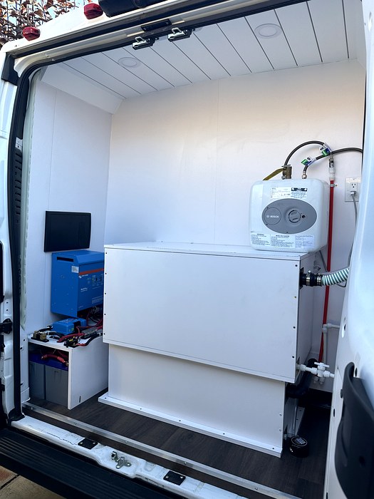 Victron system water heater grooming van
